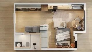 Renderização de um apartamento moderno com conceito aberto em Lajeado.