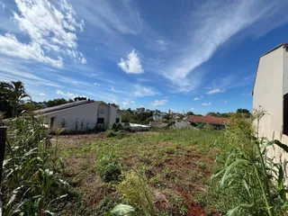 Foto da fachada de uma residência com vegetação alta no primeiro plano.