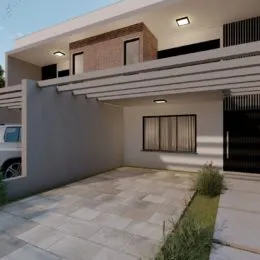 Vista externa de uma área pavimentada adjacente a uma residência em Lajeado.