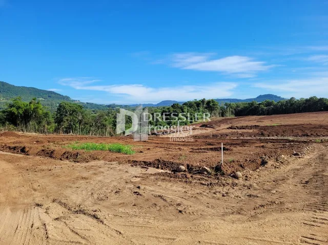 Terreno de terra arada em paisagem aberta sob céu azul.