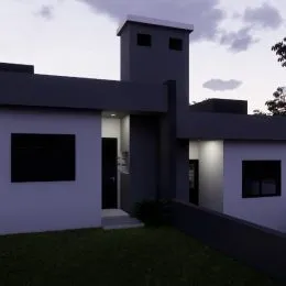 Fachada de uma casa moderna com paredes brancas e telhado plano em Lajeado, Brasil.