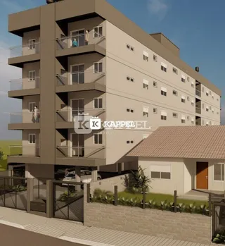 Fachada de um prédio residencial moderno em Lajeado, Brasil.