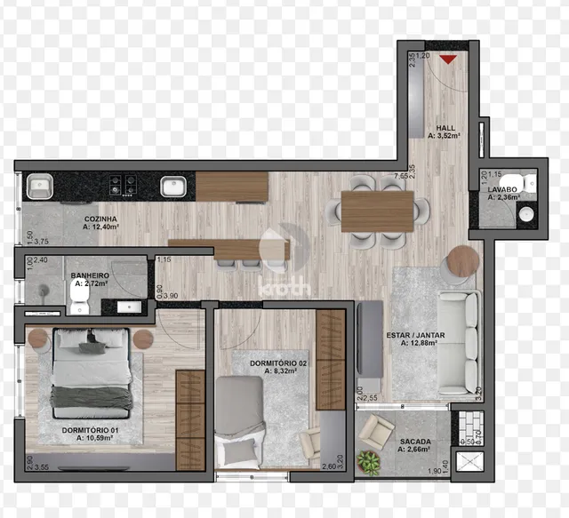 Apartamento com 2 dormitórios, foto 3