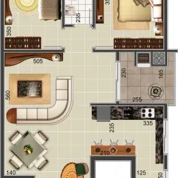 Planta baixa mostrando o layout das áreas internas da propriedade.