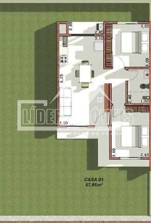 Planta baixa de uma casa em Lajeado com 57,66m².