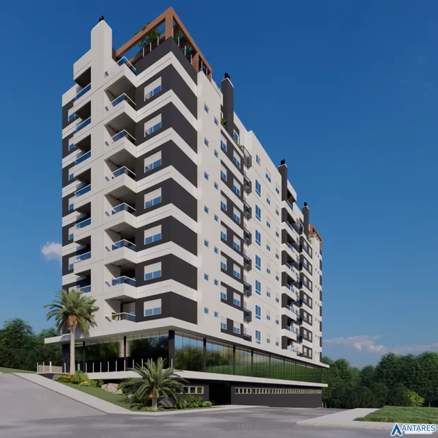 Vista externa de um edifício residencial moderno em Lajeado, Brasil.