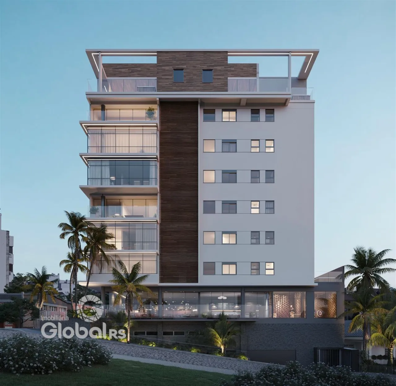 Fachada moderna de um prédio residencial em Lajeado, Brasil.