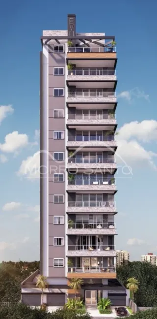 Fachada de um prédio residencial moderno com vários andares em Lajeado, Brasil.