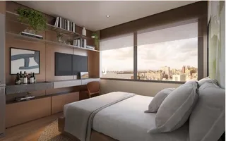 Quarto com cama e vista da janela em um imóvel no Brasil.