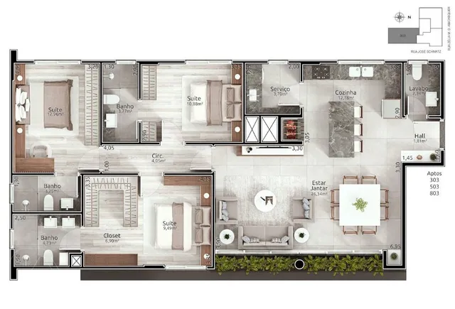 Apartamento com 3 dormitórios, foto 4