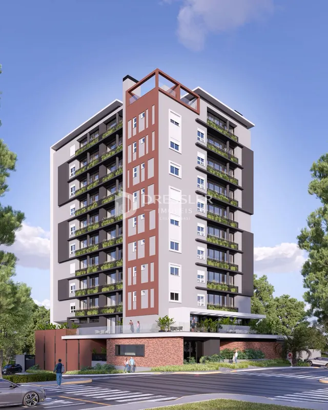 Fachada moderna de um edifício residencial em Lajeado, Brasil.