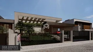 Vista externa de uma residência moderna com cerca e jardim em Lajeado.