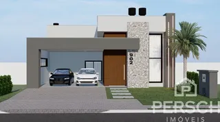 Fachada de uma casa moderna com garagem em Lajeado, Brasil.