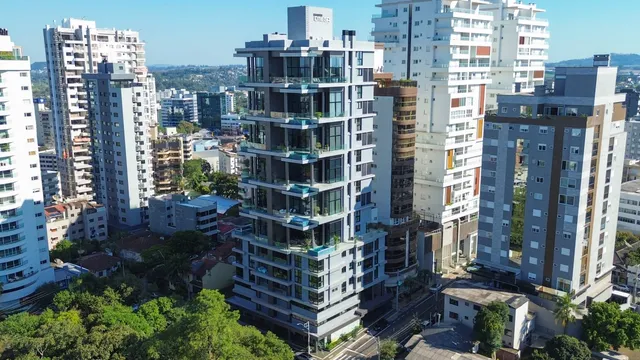 Vista aérea de edifícios residenciais em Lajeado, Brasil.