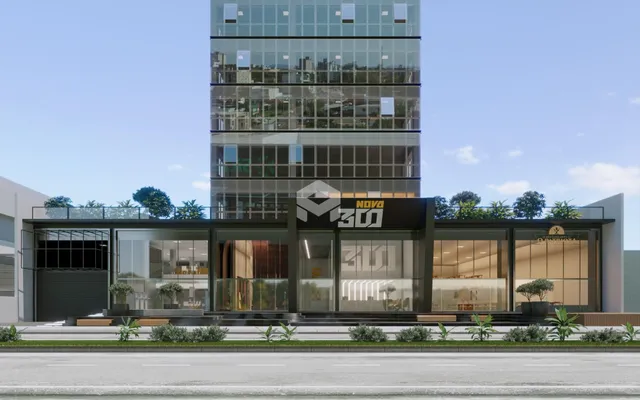 Fachada de um prédio comercial moderno em Lajeado, Brasil.