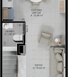 Planta baixa de um imóvel mostrando as dimensões dos cômodos.