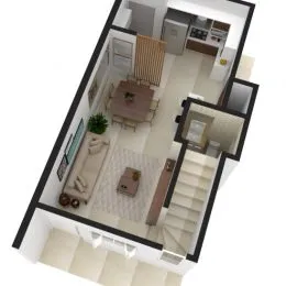 Planta baixa que mostra o layout de um imóvel residencial.
