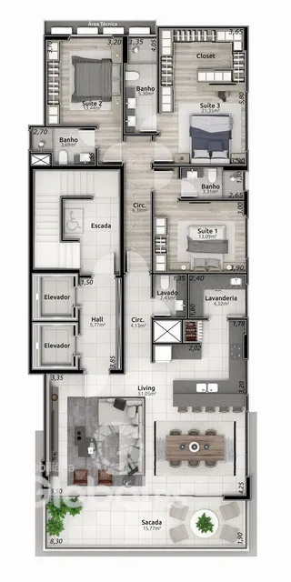 Planta de um apartamento residencial em Lajeado, Brasil.
