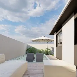Foto de uma varanda externa com vista aberta.