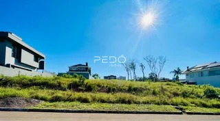 Vista externa de uma propriedade com vegetação verde no primeiro plano.