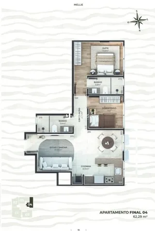 Planta baixa do apartamento 04 em Lajeado, Brasil.