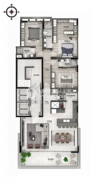 Planta baixa de um apartamento em Lajeado, Brasil.