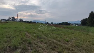 Vista de um campo gramado com vegetação sob um céu nublado.
