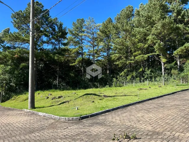 Vista externa de um terreno com gramado e árvores ao fundo.