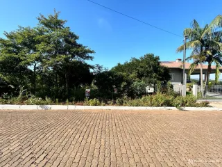 Vista externa mostrando uma área pavimentada com vegetação densa ao fundo.