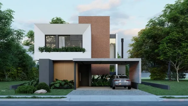 Fachada moderna de uma residência em Lajeado, Brasil, com jardim frontal.