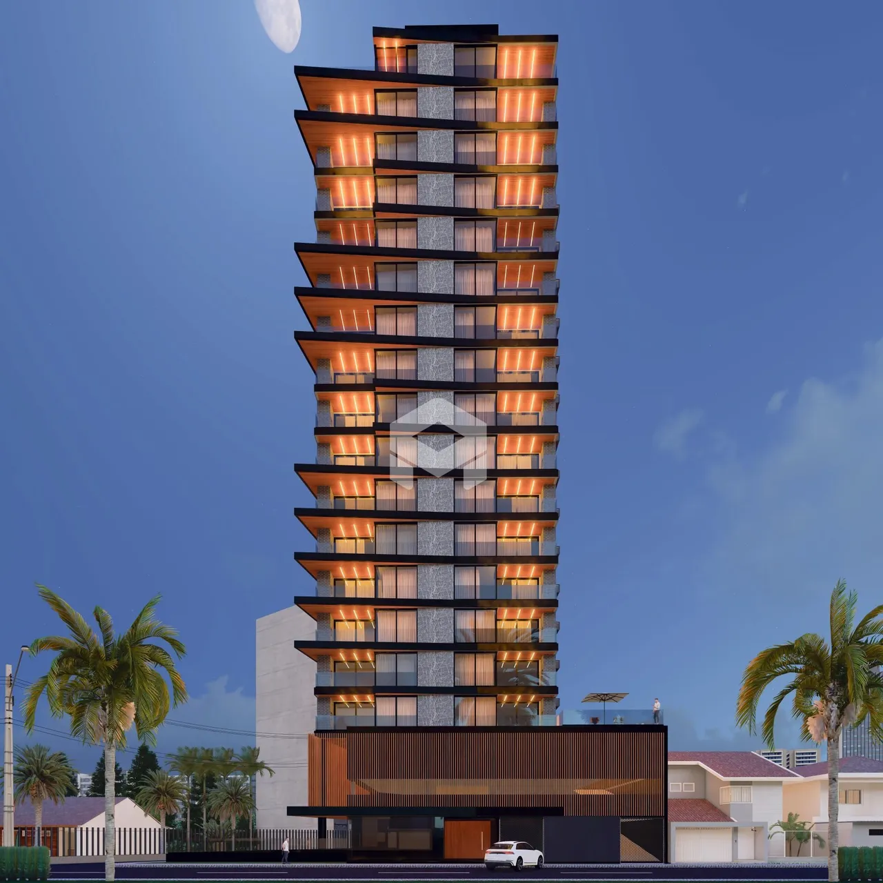 Vista externa de um edifício residencial moderno em Lajeado, Brasil.