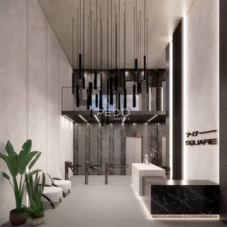 Hall de entrada moderno com design contemporâneo em um imóvel.