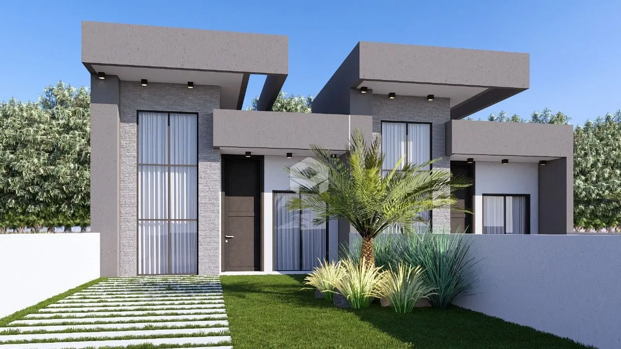 Fachada moderna de uma residência com jardim em Lajeado.