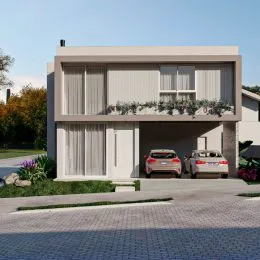 Fachada de uma residência com garagem em Lajeado, Brasil.