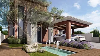 Fachada de uma residência com área externa coberta e deck de madeira.