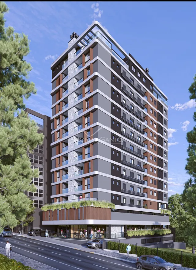 Fachada moderna de um prédio residencial em Lajeado, Brasil, com vários andares e varandas.
