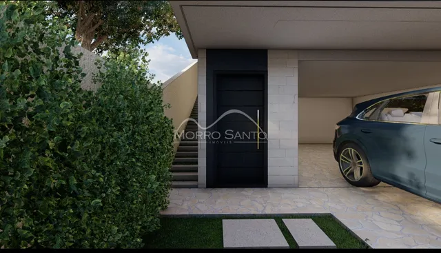Foto da fachada de uma residência em Lajeado, Brasil, mostrando a entrada e a garagem.