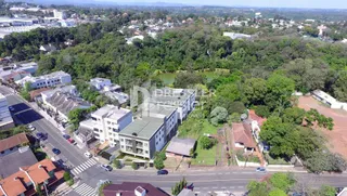 Vista aérea de uma área residencial com vegetação densa no Brasil.