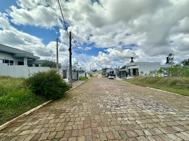 Vista da rua pavimentada entre residências em Lajeado.