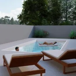 Foto de uma piscina externa com espreguiçadeiras em um imóvel em Lajeado.