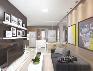 Sala de estar moderna com decoração contemporânea e painéis de parede.