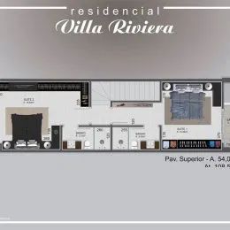 Planta baixa de um apartamento residencial na Villa Riviera.