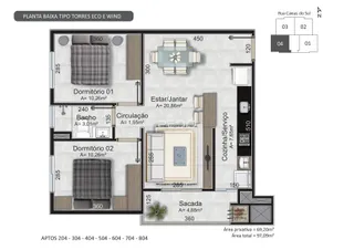 Planta baixa de um apartamento em Lajeado, Brasil.