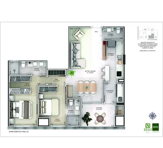 Planta baixa de um apartamento final em Lajeado, Brasil.