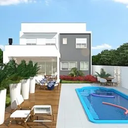 Foto da piscina externa de uma residência em Lajeado, Brasil.