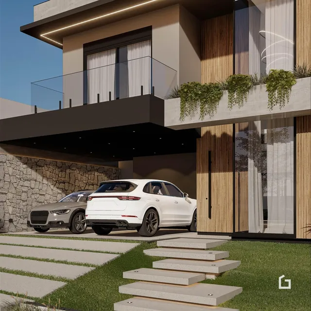 Fachada moderna de uma residência em Lajeado, Brasil.