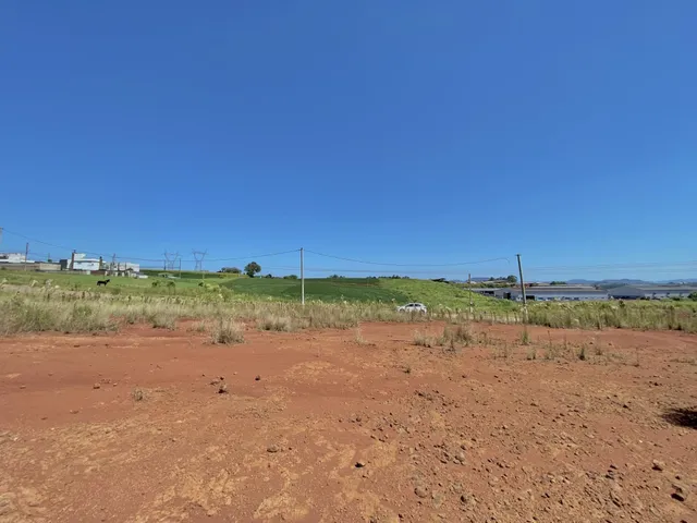 Vista panorâmica de um terreno com vegetação rasteira e colinas ao fundo sob um céu azul.