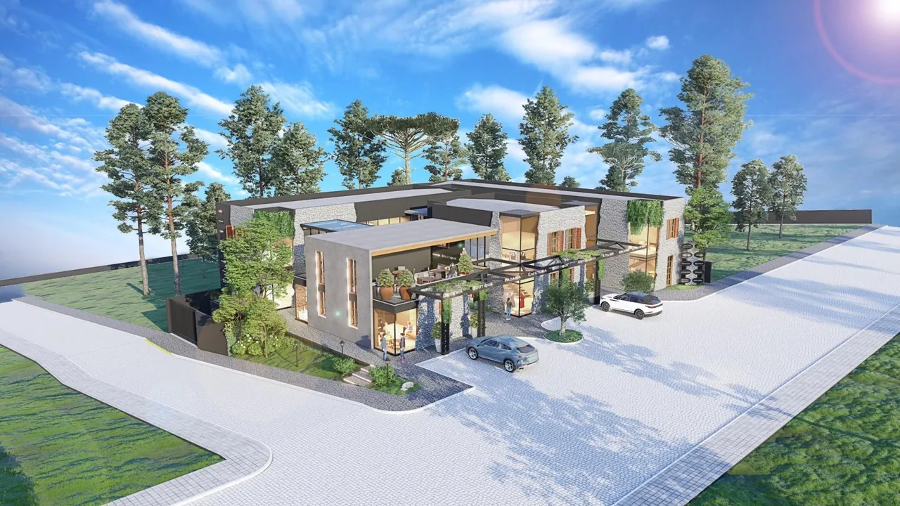 Fachada de uma residência moderna com paisagismo em Lajeado, Brasil.