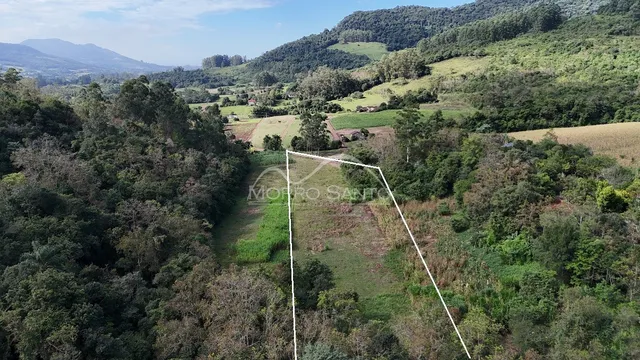 Vista panorâmica de colinas verdes e vegetação na região de Lajeado.