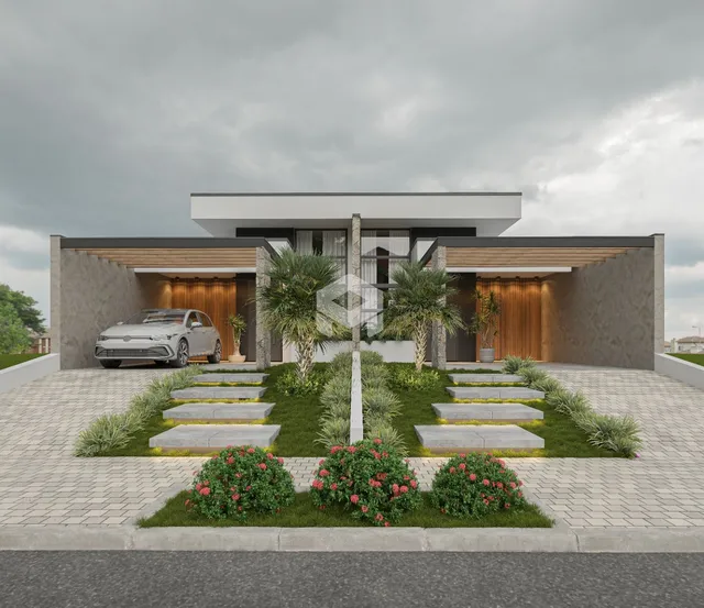 Fachada de uma residência moderna em Lajeado, Brasil.
